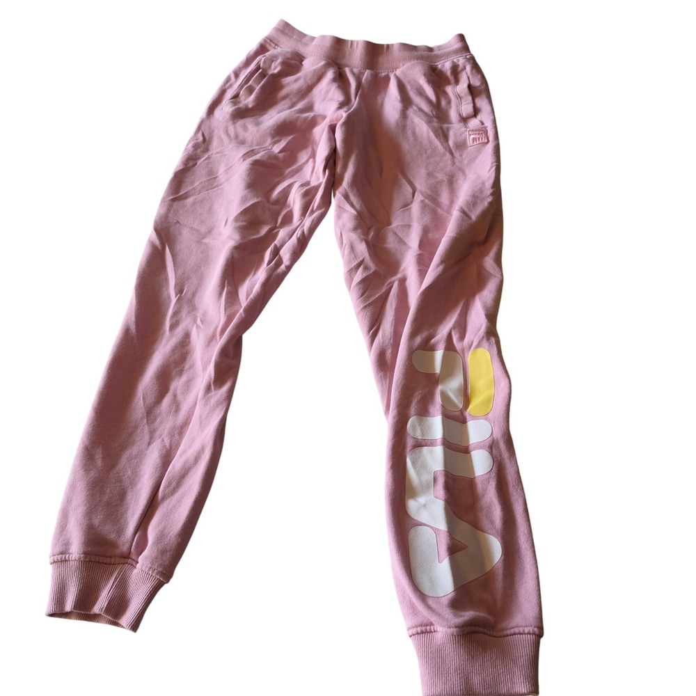 Fila Womens Pink Jogger Sweatpants Large Graphic Logo French Terry Size L